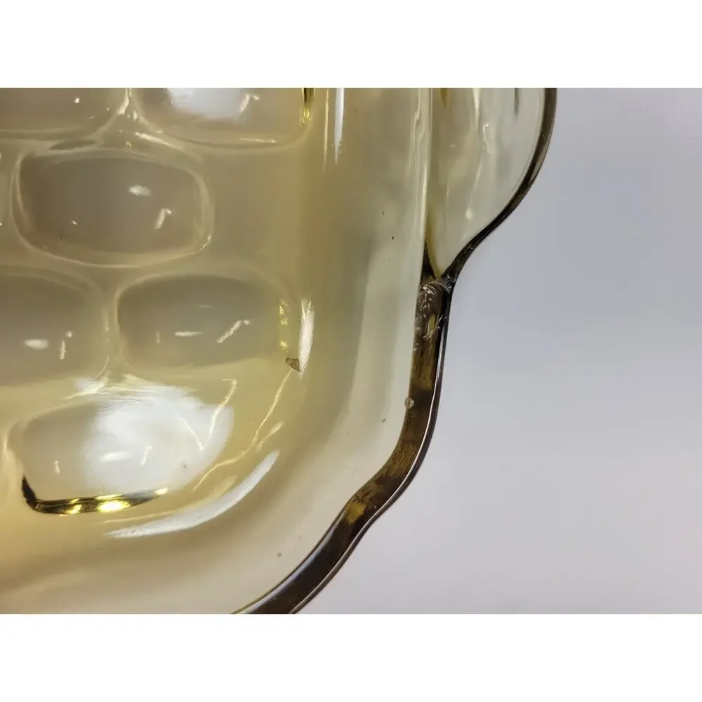 2 Vintage Federal Glass Yorktown Amber Snack Trays MCM Thumbprint (Flea Bites)